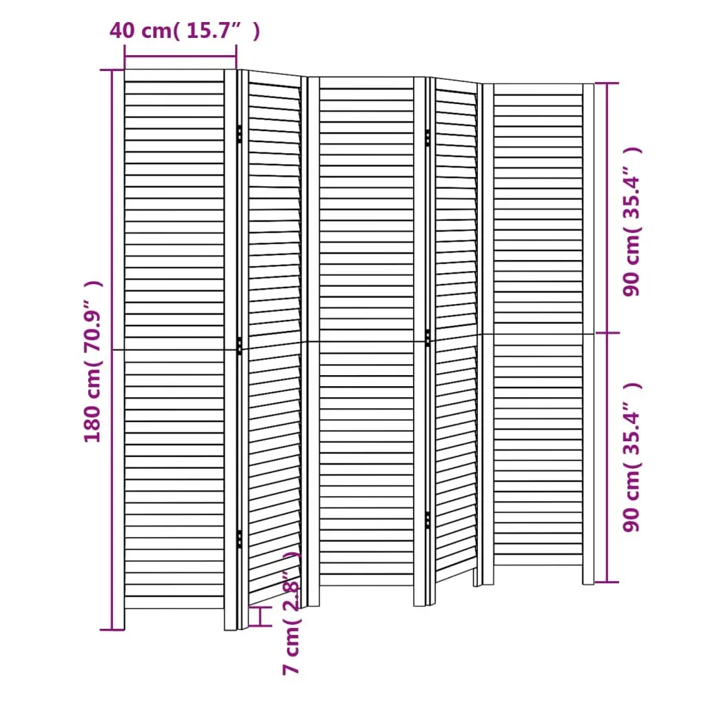Room Divider 5 Panel Folding Screen Privacy Partition Black Solid Paulownia Wood