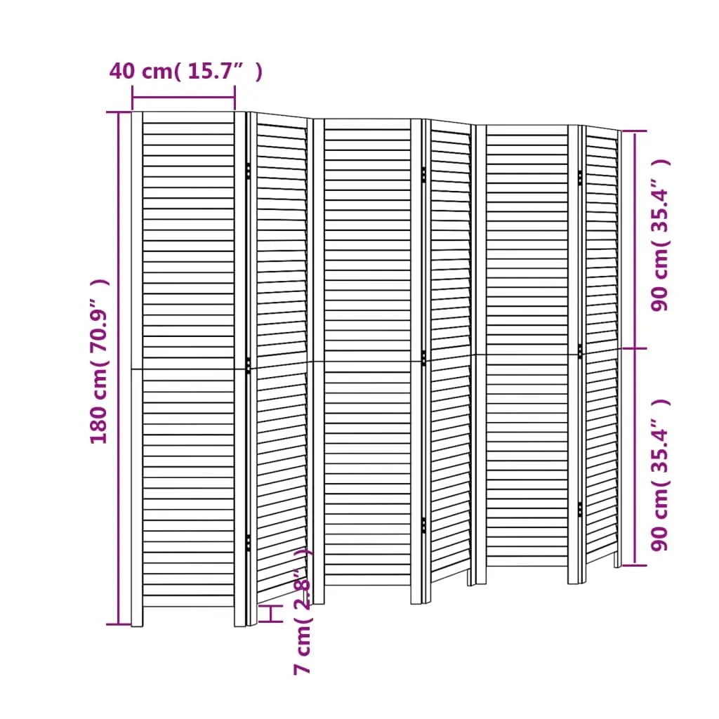 Room Divider Folding Privacy Screen Six Panels Black Solid Wood
