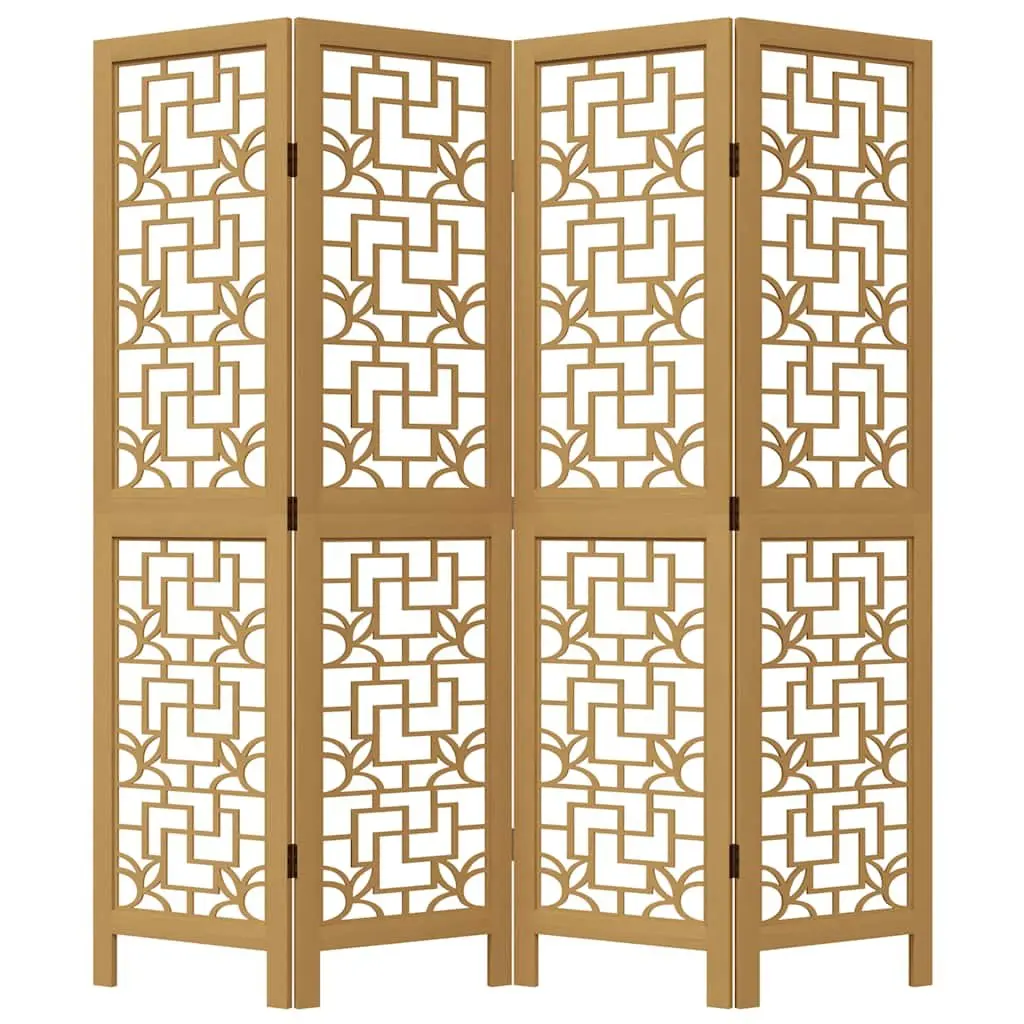 Room Divider Folding Privacy Screen 4 Panels Brown Solid Paulownia Wood