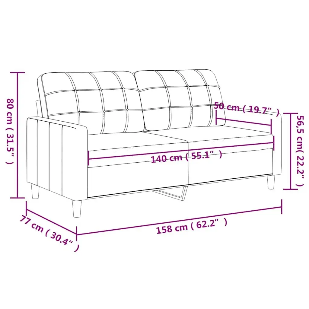 2-Seater Sofa Grey Fabric Lounge Couch 140cm Wide