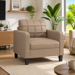 Sofa Chair Brown Faux Leather Armchair Modern Lounge Seating Furniture