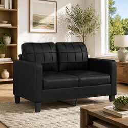 2-Seater Sofa Black Faux Leather 120cm Lounge Couch Modern Living Room Furniture