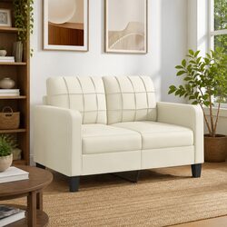 2-Seater Sofa Cream Faux Leather Lounge Couch Modern Living Room Furniture 120cm