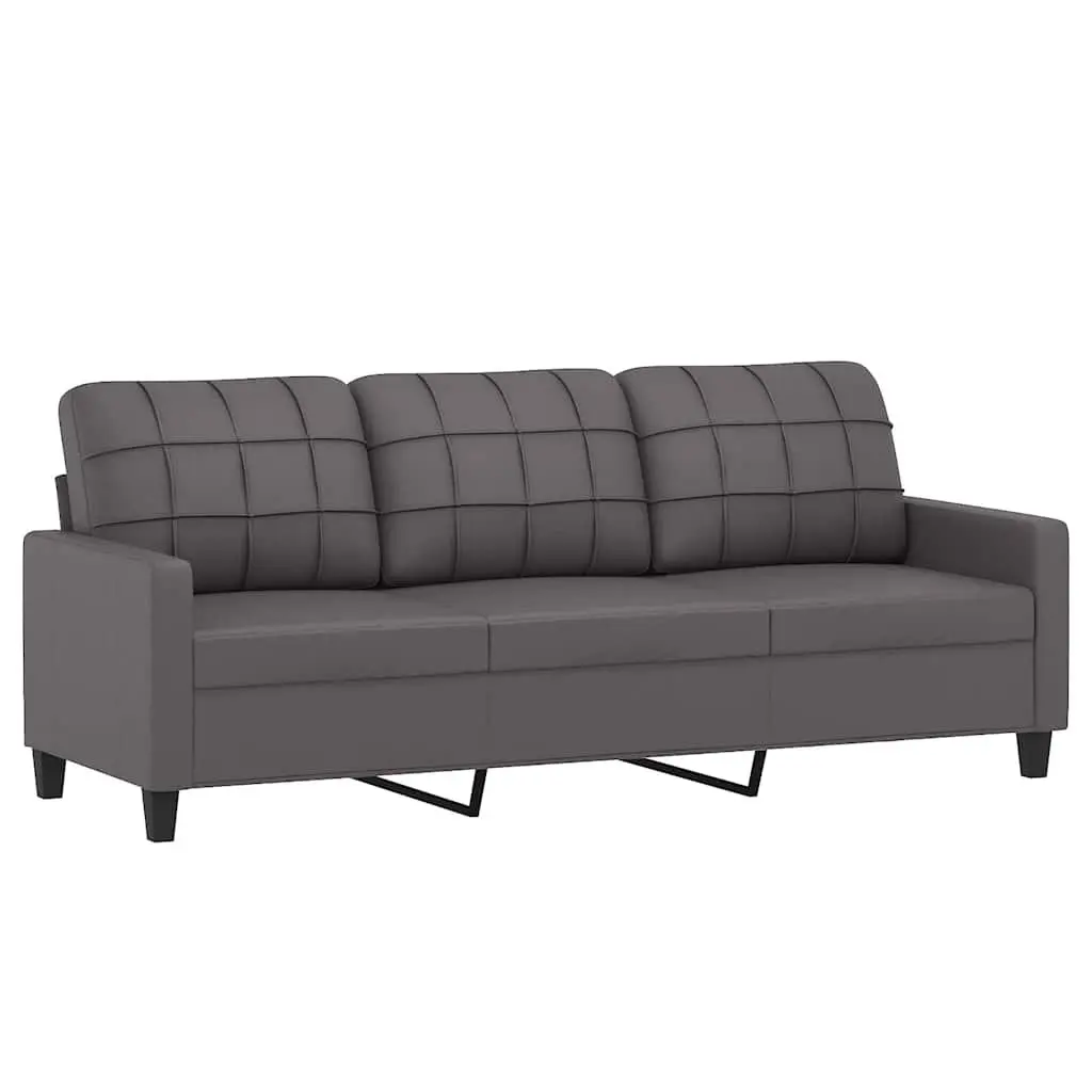 3-Seater Sofa Faux Leather 180cm Grey Modern Lounge Couch