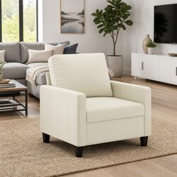 Sofa Chair Cream Faux Leather Armchair Modern Living Room Seating Furniture