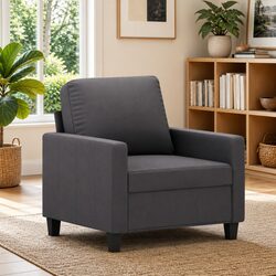 Sofa Chair Grey 60cm Faux Leather Armchair Lounge Seat Padded Relax Living Room