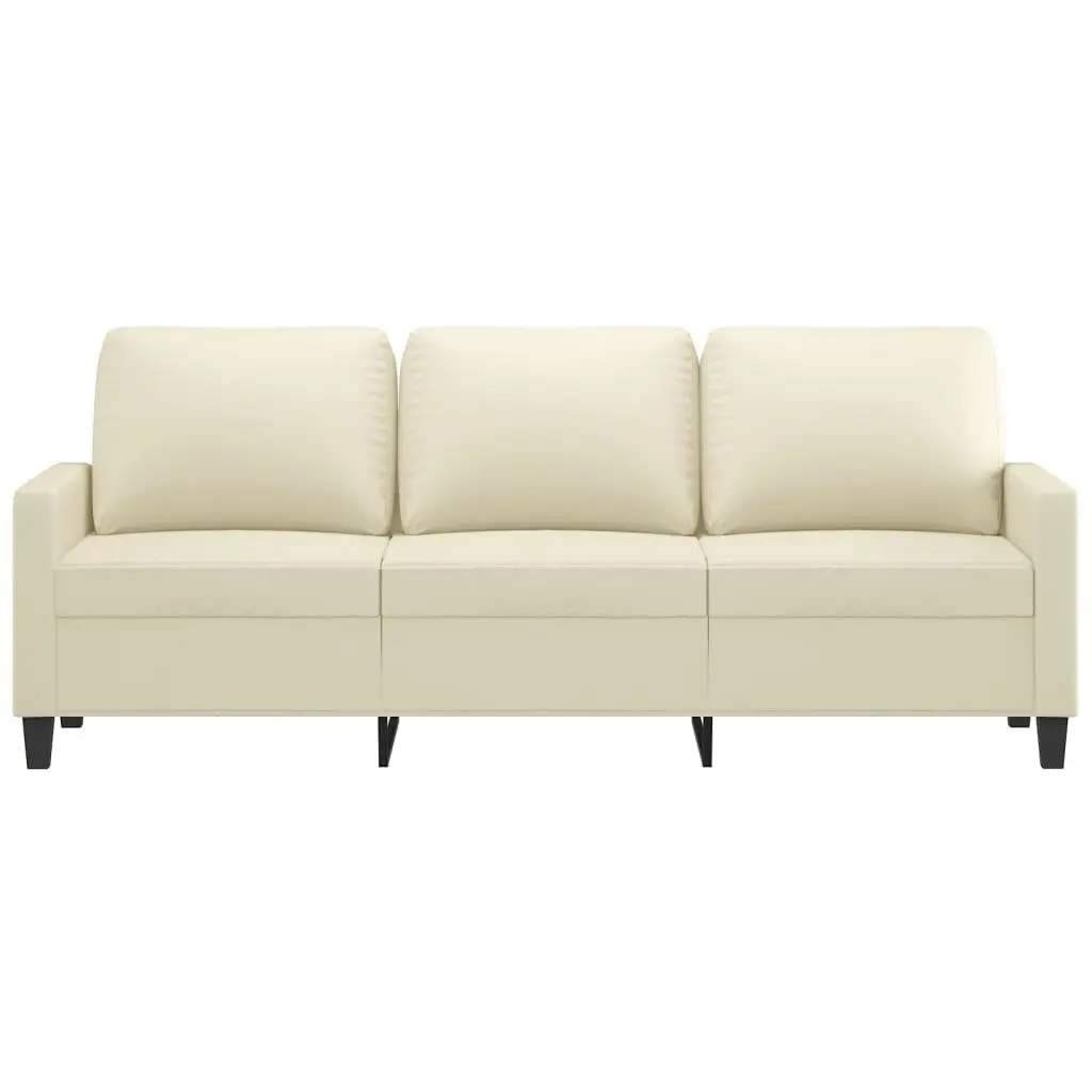 3-Seater Sofa Faux Leather 180cm Cream Modern Lounge Couch Living Room Furniture