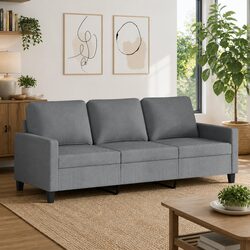 3-Seater Sofa Grey Fabric Lounge Couch Living Room Furniture 180cm Modern Design