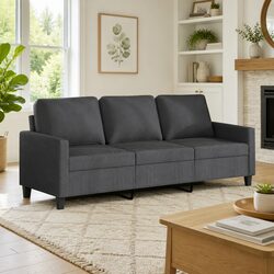 3-Seater Sofa Grey Fabric 180cm Living Room Couch Comfortable Lounge Furniture