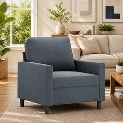 Sofa Chair Grey 60cm Velvet Padded Armchair Living Room Furniture