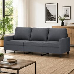 3-Seater Sofa Grey Velvet 180cm Modern Living Room Couch Padded Armrests