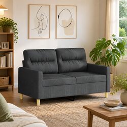 2-Seater Sofa Grey Fabric 120cm Living Room Couch Comfortable Upholstered Seat