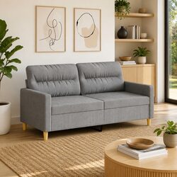 2-Seater Sofa Grey 140cm Fabric Living Room Couch Comfortable Padded Armrests