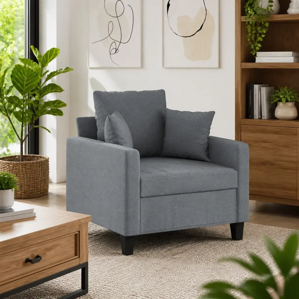Sofa Chair Grey 60cm Fabric Armchair Lounge Single Seat