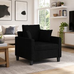 Black Fabric Sofa Chair 60cm Armchair Lounge Seat Reading Relaxing Living Room