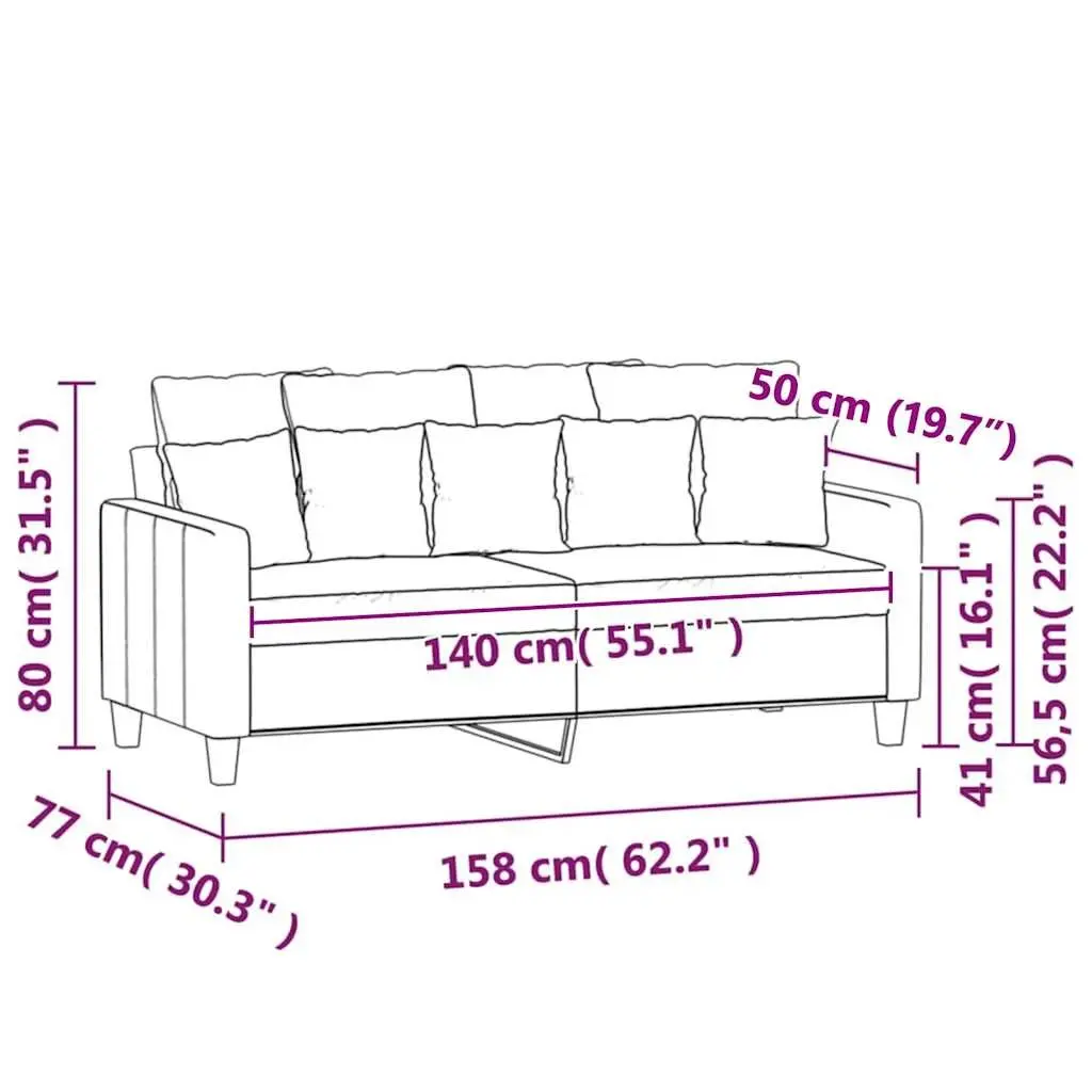 2-Seater Sofa Modern Fabric Black 140cm Living Room Couch
