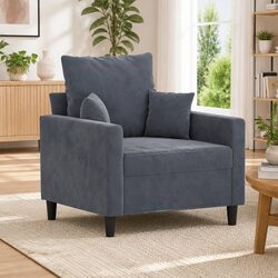 Grey Velvet Sofa Chair 60cm Armchair Padded Seat Modern Living Room Furniture