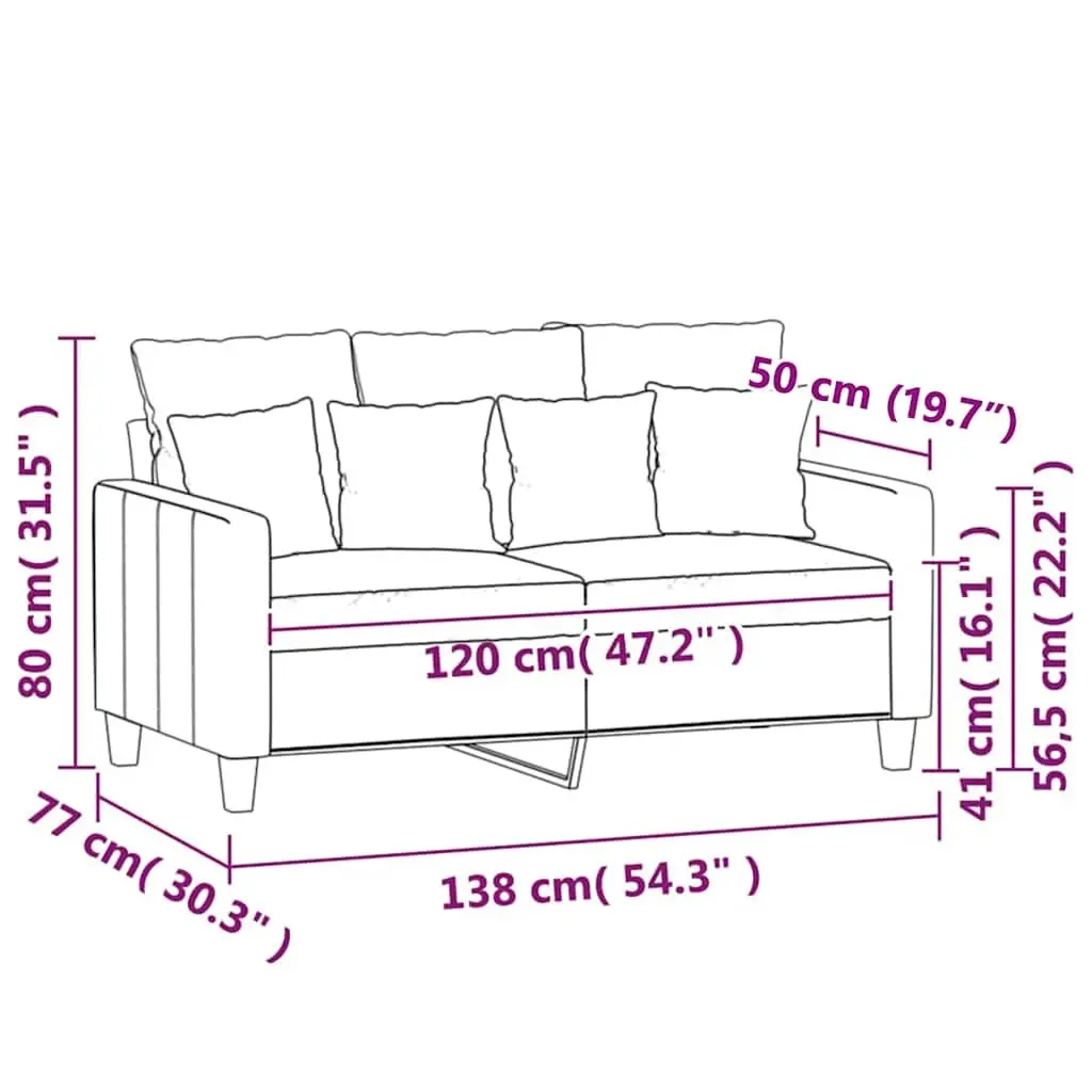 2-Seater Sofa Modern Velvet Upholstered 120cm Grey