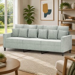3-Seater Sofa Grey Velvet 180cm Modern Living Room Couch Comfortable Padded