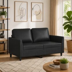 2-Seater Sofa Black 120cm Modern Living Room Couch Faux Leather Furniture