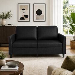 2-Seater Sofa Black 140cm Modern Living Room Couch Faux Leather Furniture
