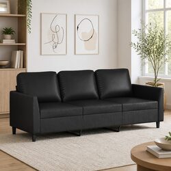 3-Seater Sofa Black 180cm Modern Lounge Couch Faux Leather Living Room Furniture