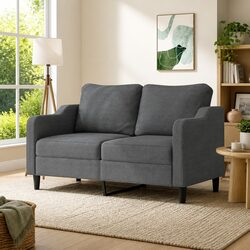2-Seater Sofa Grey Fabric 140cm Modern Living Room Couch Upholstered Furniture