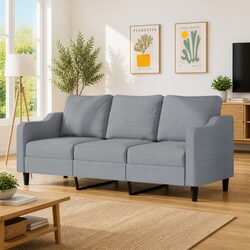 3-Seater Sofa Light Grey 180cm Modern Living Room Couch Fabric Upholstered