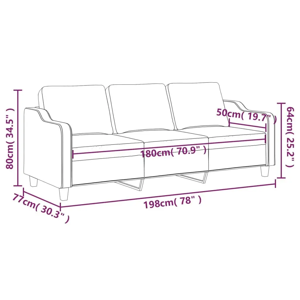 3-Seater Sofa Light Grey 180cm Modern Living Room Couch Fabric Upholstered