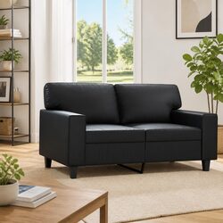 2-Seater Sofa Black 120cm Modern Living Room Couch Faux Leather Lounge Furniture