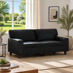 2-Seater Sofa Black 140cm Modern Lounge Couch Faux Leather Living Room Furniture