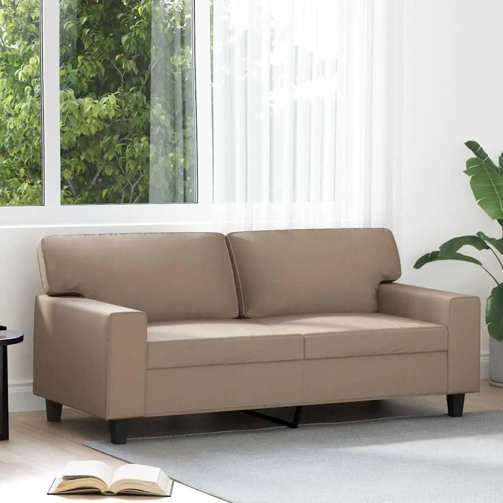 2-Seater Sofa Brown Faux Leather Modern Living Room Couch 140cm Comfortable