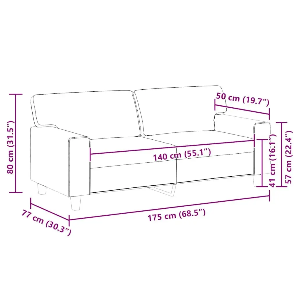 2-Seater Sofa Brown Faux Leather Modern Living Room Couch 140cm Comfortable