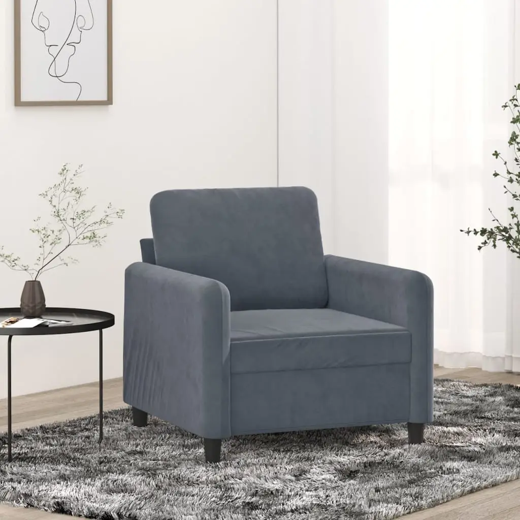 Sofa Chair Grey Velvet 60cm Modern Accent Armchair