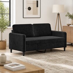2-Seater Sofa Black 140cm Modern Lounge Couch Velvet Upholstered Living Room