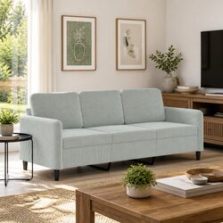 3-Seater Sofa Grey Velvet 180cm Living Room Couch Padded Armrests Modern Design