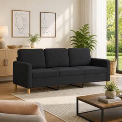 3-Seater Sofa Black Fabric 180cm Living Room Couch Upholstered Lounge Seat