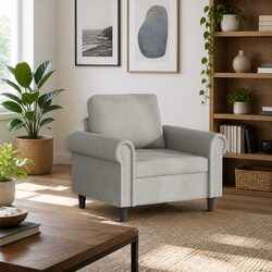 Sofa Chair Grey 60cm Velvet Armchair Comfortable Seating Living Room Furniture