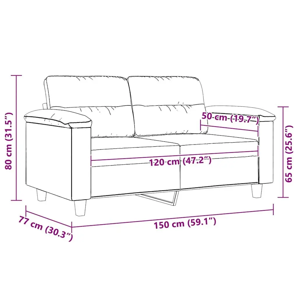 2-Seater Sofa Grey Microfibre Upholstered Couch 120cm Modern Living Room