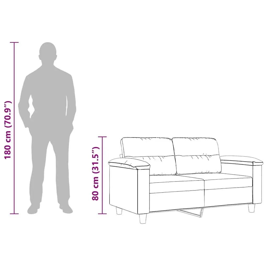 2-Seater Sofa Grey Microfibre Upholstered Couch 120cm Modern Living Room