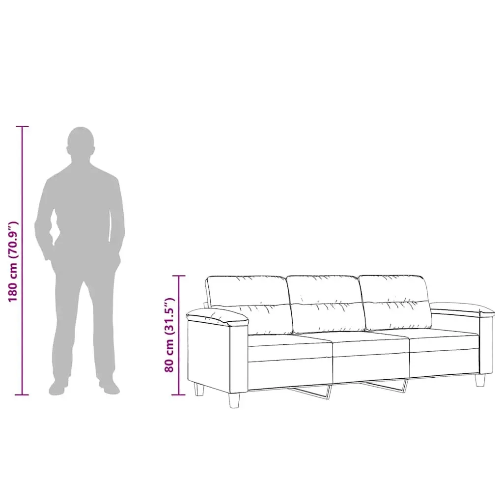 3-Seater Sofa Microfibre Upholstered Grey Modern Living Room Couch