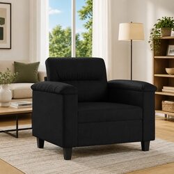 Black Sofa Chair 60cm Modern Armchair Faux Leather Lounge Seat Relaxation