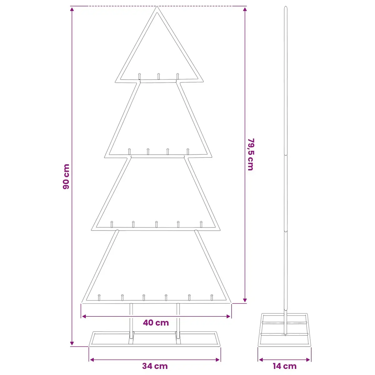 Metal Christmas Tree Frame 90cm Black DIY Decoration Disassemblable Stand