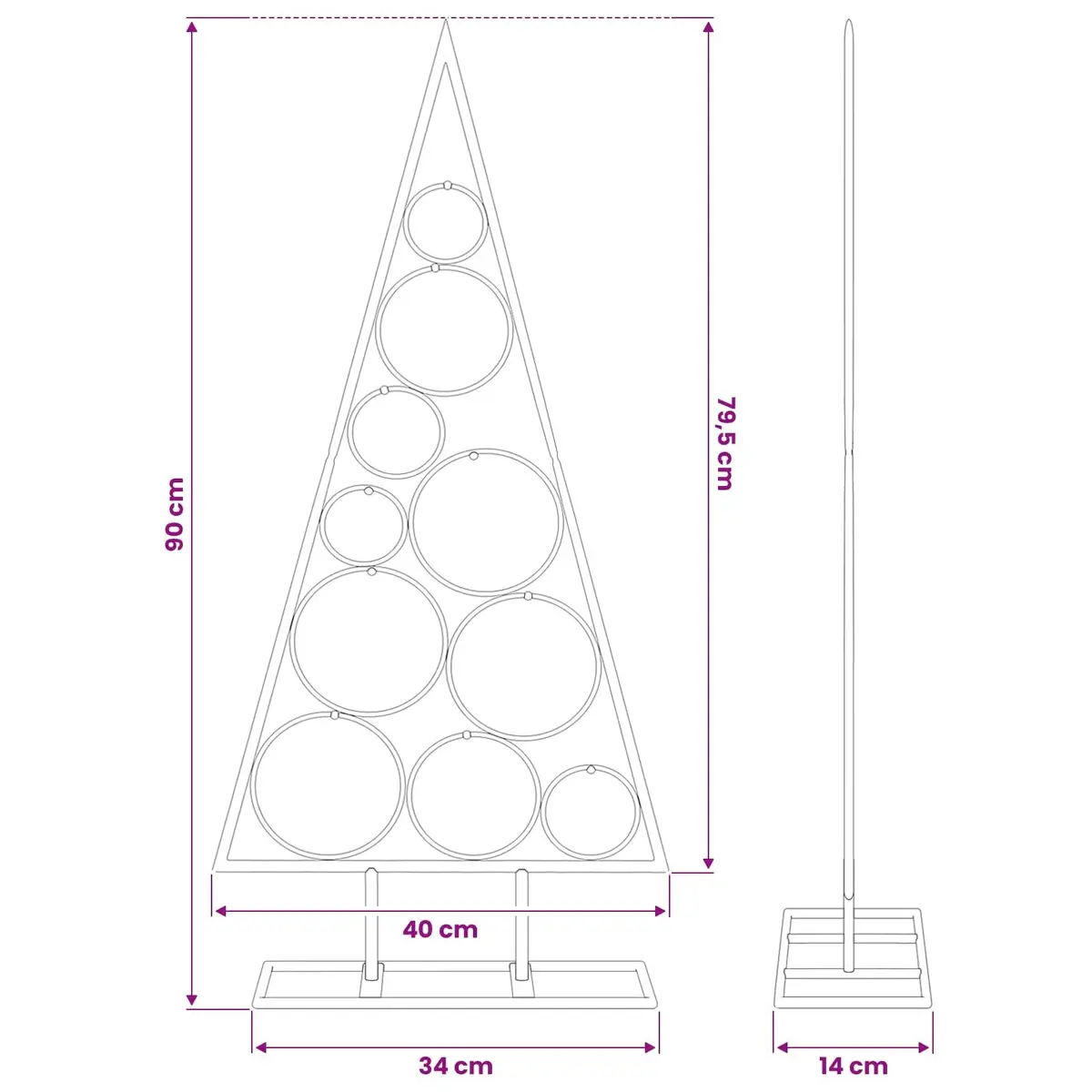 Metal Christmas Tree Frame 90cm Black DIY Modern Holiday Home Decor