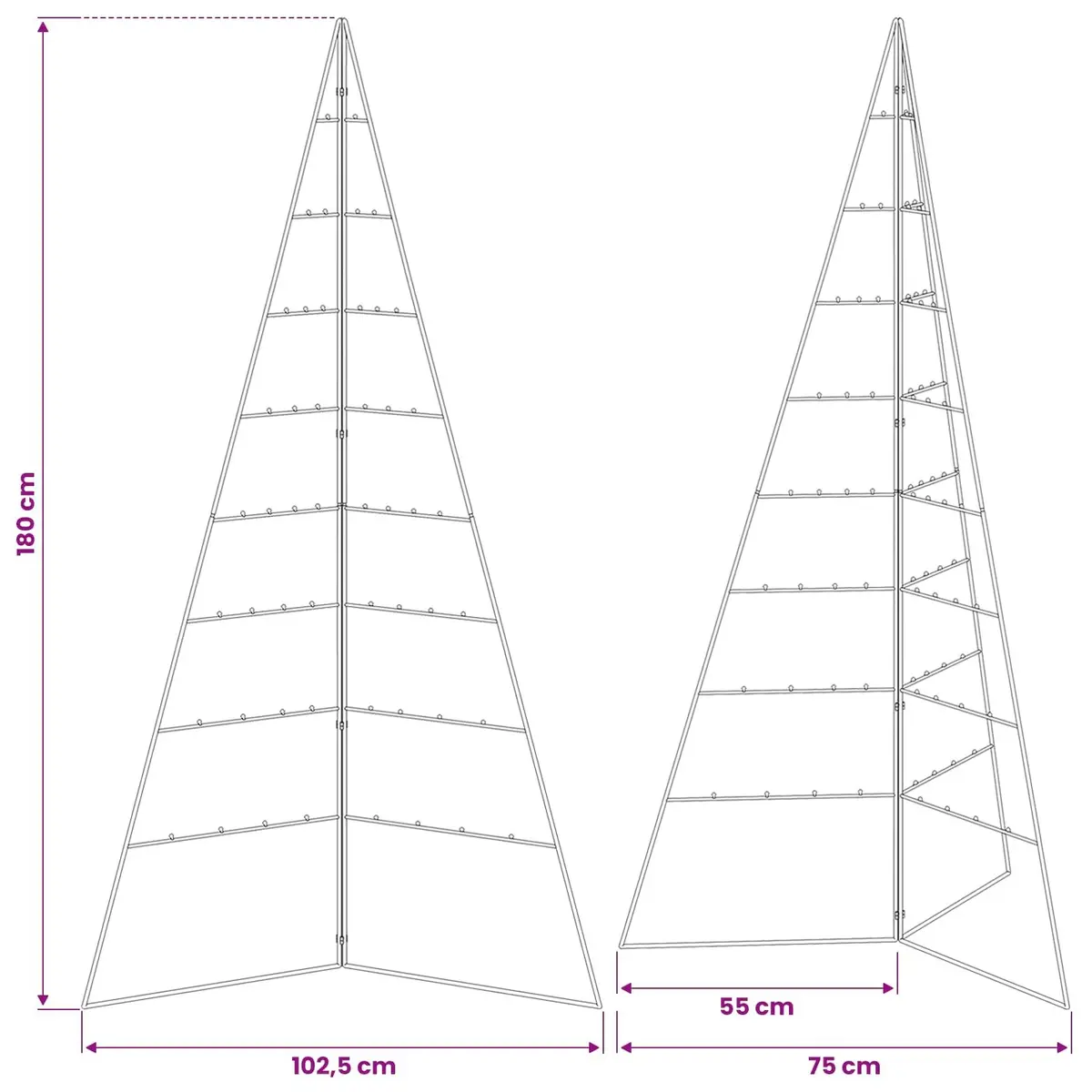 Metal Christmas Tree Frame 180cm Black Modern DIY Decoration Seasonal Holiday
