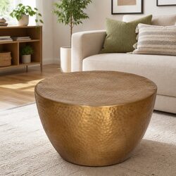 Coffee Table Round Yellow Hammered Accent Table Living Room Furniture Decor