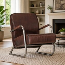 Sofa Chair Brown Real Leather Lounge Armchair Living Room Seating Furniture