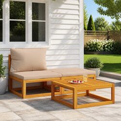 3 Piece Garden Lounge Set with Cushions Outdoor Sectional Sofa Coffee Table
