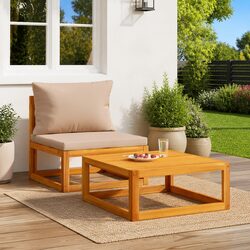 2 Piece Outdoor Garden Sofa Set with Cushions Coffee Table Solid Wood Lounge