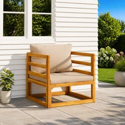 Outdoor Garden Chair Solid Acacia Wood Backrest Taupe Padded Cushion Seating